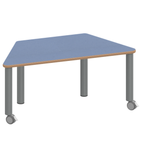 Tisch ZALOTTI mit Linoleum-Belag Trapeztisch, B/H/T: 120x25x60 cm, Stahlrohrbeine Ø 60 mm, Fußvariante: fahrbar, Tischbeine mit RAL-Farbe 9006 (weißaluminium)-image