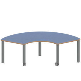 Tisch ZALOTTI mit Linoleum-Belag Drittelkreistisch, B/H/T: 173x25x80 cm, Stahlrohrbeine Ø 60 mm, Fußvariante: fahrbar, Tischbeine mit RAL-Farbe 9006 (weißaluminium)-image