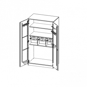 Musikschrank, 5 Ordnerhöhen - Serie evo180 B/H/T: 104,5x190x60 cm, Türen mit Instrumentenhalterungen, mit 6 ErgoTray Boxen, mit Sockel (81 mm)-image