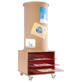 Mobile Kork-Litfaßsäule mit 15 roten Trockengittern und rückseitigem Regal B/H/T: 77x190x77 cm-image