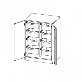 ErgoTray Schrank, zweireihig, 2,5 Ordnerhöhen - evo180 Serie B/H/T: 70,3x100x50 cm, zweitürig, mit Sockel (81 mm), mit 8 hohen ErgoTray Boxen-image