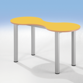 Kleeblatt Zweiertisch Schultisch mit Melaminplatte Feststehend, B/T 118 x 49 cm, Höhe 52 cm, Dekor Blau, Melaminplatte-image