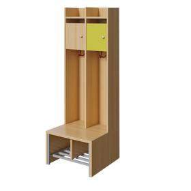 Spindgarderobe, kleine Tür B/H/T: 56x160x55 cm, 2 Plätze, Türen links, Bank, Schuhrost, 3fach-Haken-image
