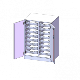 ErgoTray Schrank, zweireihig, 2,5 Ordnerhöhen - evo180 Serie B/H/T: 70,3x100x50 cm, zweitürig, mit Sockel (81 mm), mit 16 flachen ErgoTray Boxen-image