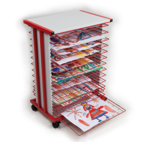 Trockenwagen fahrbar mit 15 Trockengittern DIN A3 B/H/T: 59,5x83x42 cm Gestellfarbe rot, Plattendekor Grau-image