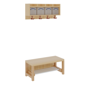 Komplettgarderobe mit einfacher Ablage inklusive Boxen 2teilig ohne Stütze, Ablage zur Wandmontage, Aluminiumrost, wahlweise Facheinteilung, T: 35 cm-image