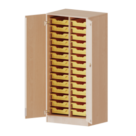 ErgoTray Schrank, zweireihig, 4 Ordnerhöhen - evo180 Serie B/H/T: 70,3x154x50 cm, zweitürig, mit Sockel (81 mm), mit 28 flachen ErgoTray Boxen-image