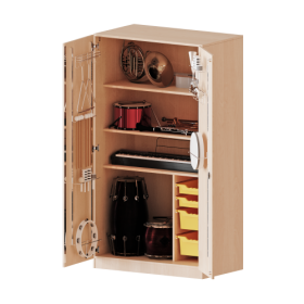 Musikschrank, 5 Ordnerhöhen - Serie evo180 B/H/T: 104,5x190x60 cm, Türen mit Instrumentenhalterungen, mit 4 ErgoTray Boxen, mit Sockel (81 mm)-image