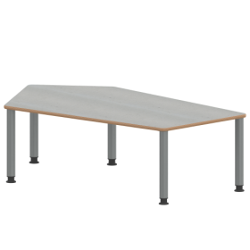 Tisch ZALOTTI mit Linoleum-Belag Fünfecktisch-groß, B/H/T: 185x41x104 cm, Stahlrohrbeine Ø 60 mm, Fußvariante: höhenverstellbar (41/55 cm), Tischbeine mit RAL-Farbe 9006 (weißaluminium)-image