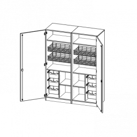 Sportschrank, 5 Ordnerhöhen - Serie evo180 B/H/T: 140,6x190x60 cm, 4 Ballkörbe, Halterungen an den Türen, 6 ErgoTray Boxen, mit Sockel (81 mm)-image