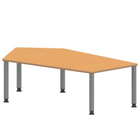 Tisch ZALOTTI mit Linoleum-Belag Fünfecktisch-groß, B/H/T: 185x41x104 cm, Stahlrohrbeine Ø 60 mm, Fußvariante: höhenverstellbar (41/55 cm), Tischbeine mit RAL-Farbe 9006 (weißaluminium)-image