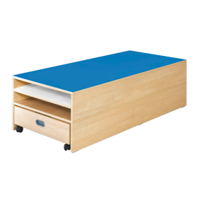 Rechteck-Podest mit Auszugsbett, Linoleum-Deckplatte B/T: 150x70 cm, Höhe wählbar, Auszugsbett für Liegepolster-image