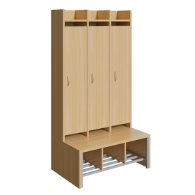 Spindgarderobe, hohe Tür Bank aus feuerhemmendem Material - Dekor Birke, mit Schuhrost, 3fach-Haken, H/T: 160x55 cm-image