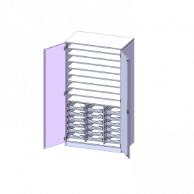 Bastelschrank, 5 Ordnerhöhen - Serie evo180 B/H/T: 104,5x190x60 cm, 2-türiger Schrank mit 18 flachen ErgoTray Boxen, mit Sockel (81 mm)-image