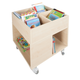 Bücherkiste CuBe, 4 Fächer auf der Oberseite, 2 Fächer seitlich, fahrbar B/H/T: 60x72x60 cm-image