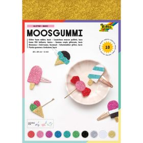 Moosgummi Glitter Basic, 10 Blatt, farbig sortiert. Mit dem glitzernden Moosgummi bringst du deine Bastelmotive zum Funkeln.-image