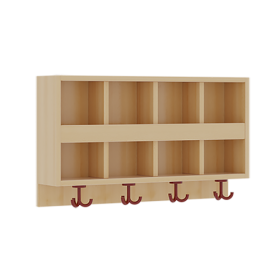 doppelte Garderobenablage mit Blende B/H/T: 80x46x20 cm, aus feuerhemmendem Material, 2x4 Fächer und Blende, 4 St. 3fach-Haken, oben offene Unterteilungen-image