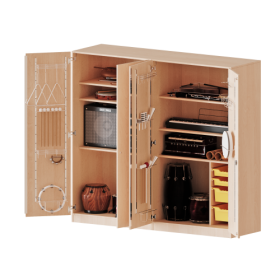 Musikschrank, 5 Ordnerhöhen - Serie evo180 B/H/T: 209x190x60 cm, zweiteilig, Türen mit Instrumentenhalterungen, mit 3 ErgoTray Boxen, mit Sockel (81 mm)-image