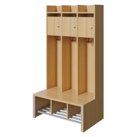 Spindgarderobe, kleine Tür Bank aus feuerhemmendem Material - Dekor Birke, Schuhrost, 3fach-Haken, H/T: 160x55 cm-image