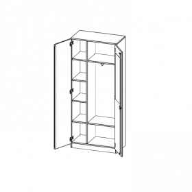 Garderobenschrank mit Spiegel und Garderobenstange, 5 Ordnerhöhen - Serie evo180 B/H/T: 80x190x40 cm, 2 Türen, abschließbar, eine Seite Garderobe, eine Seite Fachboden, Sockel -image