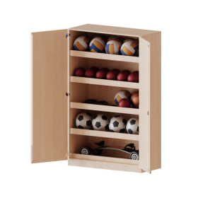 Ballschrank, 5 Ordnerhöhen - Serie evo180 Breite 120 cm, Gesamthöhe 190 cm, 4 Einlegeböden mit Aufkantung für Bälle, mit Sockel (81 mm)-image