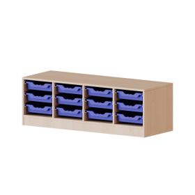 ErgoTray Regal, vierreihig, 1 Ordnerhöhe - evo180 Serie Breite 138,7 cm, Gesamthöhe 46 cm, mit Sockel, 12 flache ErgoTray Boxen-image