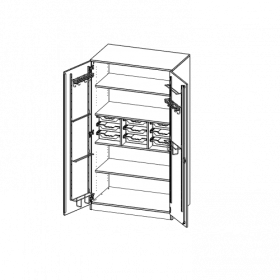 Musikschrank, 5 Ordnerhöhen - Serie evo180 B/H/T: 104,5x190x60 cm, Türen mit Instrumentenhalterungen, mit 9 ErgoTray Boxen, mit Sockel (81 mm)-image