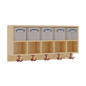 doppelte Garderobenablage H/T: 46x27 cm in verschiedenen Breiten, Ablage zur Wandmontage, oben Boxen, darunter Facheinteilung, unten 3fach-Haken-image