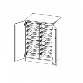 ErgoTray Schrank, zweireihig, 2,5 Ordnerhöhen - evo180 Serie B/H/T: 70,3x100x50 cm, zweitürig, mit Sockel (81 mm), mit 16 flachen ErgoTray Boxen-image