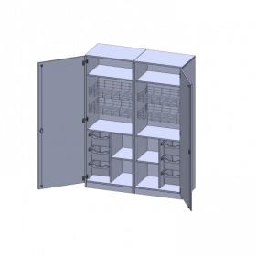 Sportschrank, 5 Ordnerhöhen - Serie evo180 B/H/T: 140,6x190x60 cm, 4 Ballkörbe, Halterungen an den Türen, 6 ErgoTray Boxen, mit Sockel (81 mm)-image