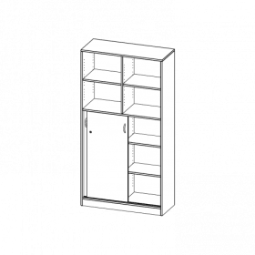 Kombischrank, 5 Ordnerhöhen, Schiebetüren unten (3 OH), oben 2 offene Fächer - Serie evo180 B/H/T: 100x190x40 cm, 2 Schiebetüren, abschließbar, mit Sockel (81 mm)-image