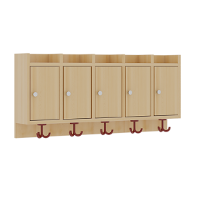 Garderobenablage mit Türen Fächer mit Türen, darunter 3fach-Haken, oben offene Unterteilungen, H/T: 46x27 cm, aus feuerhemmendem Material - Dekor Birke-image