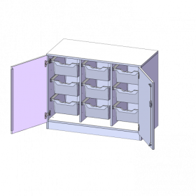 ErgoTray Schrank, dreireihig, 2 Ordnerhöhen - evo180 Serie B/H/T: 104,5x82x50 cm, zweitürig, mit Sockel (81 mm), mit 9 hohen ErgoTray Boxen-image