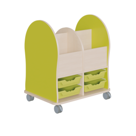 Bücherwagen Leseratte Midi B/H/T: 76x86x55 cm, Bücherwagen mit 4 Fächern, 4 flache Ergo Tray Boxen, gerundete Seitenwangen-image