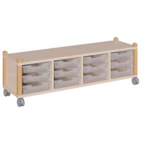 fahrbares Regal in Stollenbauweise B/H/T: 143,3x42,5x40 cm, in 4 Reihen 12 flache ErgoTray-Boxen-image