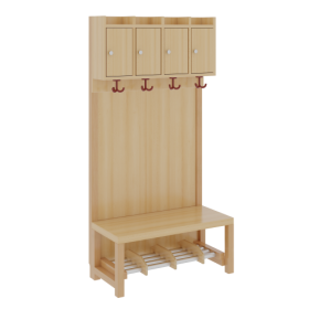 Komplettgarderobe mit Ablagen und Türen Stütze mit Paneelrückwand, Aluminiumrost mit Facheinteilung, H/T: 158x39 cm-image