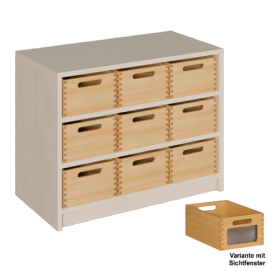 Korpus-Regal mit Materialkästen Regale in 3 verschiedenen Breiten und 2 Höhen in Korpustiefe 40 cm, Massivholz-Kästen mit/ohne Sichtfenster in entsprechender Anzahl-image