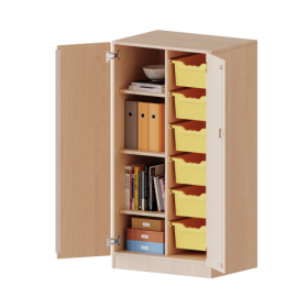 ErgoTray Schrank, zweireihig, 3,5 Ordnerhöhen - evo180 Serie B/H/T: 70,3x136x50 cm, zweitürig, mit Sockel (81 mm), mit 6 hohen ErgoTray Boxen-image