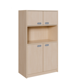 Korpus-Schrank mit 2 Doppeltüren Schränke in 2 Breiten und 2 Höhen, unten und oben je 2 Türen, Einlegeböden, Mitte mit großem offenem Fach-image