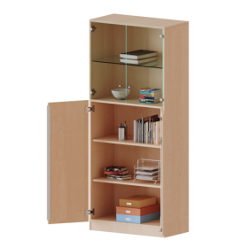 Schrank, 5 Ordnerhöhen, unten Türen (3 OH), oben Vitrinentüren (2 OH) - Serie evo180 B/H/T: 100x190x40 cm, 2 geschlossene und 2 Glastüren, abschließbar, mit Sockel (81 mm)-image