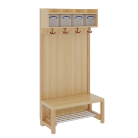 Komplettgarderobe mit einfacher Ablage inklusive Boxen Stütze mit Paneelrückwand, Aluminiumrost, wahlweise Facheinteilung, T: 39 cm-image