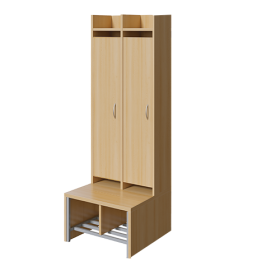 Spindgarderobe, hohe Tür B/H/T: 56x160x55 cm, 2 Plätze, Türen links, Bank aus feuerhemmendem Material, Schuhrost, 3fach-Haken-image