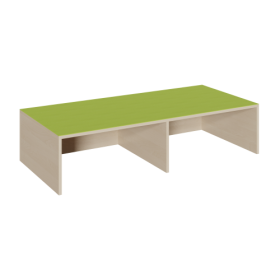 Rechteck-Podest mit offener Längsseite, Linoleum-Deckplatte B/T: 150x70 cm, Höhe wählbar, mit Nische und Mittelwand für 2 Rollkästen-image