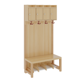 Komplettgarderobe mit Ablagen und Türen B/H/T: 80x158x39 cm, 4 Plätze, Sitzhöhe: 26 cm, Stütze mit Paneelrückwand, Schuhrost aus Aluminiumrohren mit Facheinteilungen-image