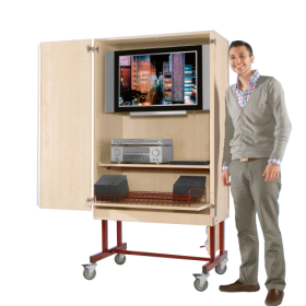 Zweitüriger TV-Wagen mit 1 Einlegeboden, fahrbar B/H/T: 96x190x57 cm-image