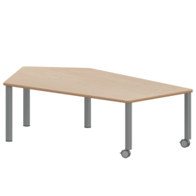 Tisch ZALOTTI mit Schichtstoff-Belag Fünfecktisch-groß, Stellfläche B/T: 185x104 cm, Höhen 25…76 cm, Stahlrohrbeine Ø 60 mm, Fußvariante: fahrbar-image
