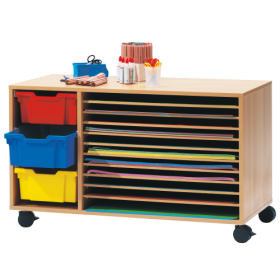 Papier-, Trocken- und Bastelwagen B/H/T: 112x72x53 cm, mit 10 Einlegeböden als Ablagen und 3 großen ErgoTray-Boxen, transparent-image