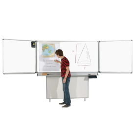 Whiteboard Wandtafel Schultafel aus Stahl, Serie FZ STW, weiß Wandklappschiebetafel mit Federzug-image