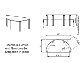 Tisch ZALOTTI mit Schichtstoff-Belag Halbrundtisch, B/H/T: 120x25x60 cm, Massivholzbeine Ø 60 mm, Fußvariante: fahrbar-image