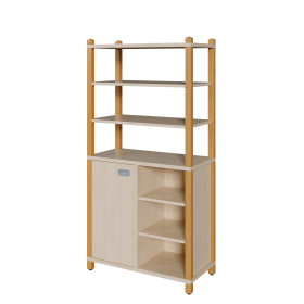 Stollen-Schrank mit einseitiger Tür und 3 offenen Fächern, hoher offener Regalaufsatz T: 40 cm, Tür und offene Fächer, links oder rechts, 2 Schrankbreiten, sehr hoher Regalaufsatz-image